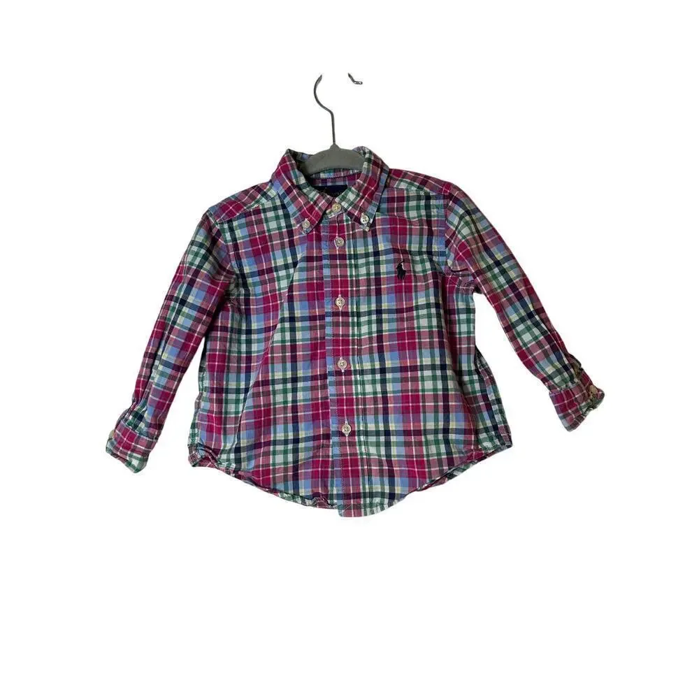 RALPH LAUREN Boy’s (2) Plaid Button Down Ling Sleeve Shirts / Size: 18 Months